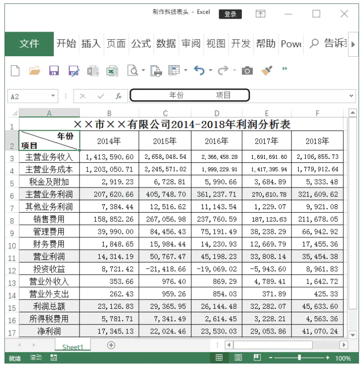 excel表头斜线怎么弄一分为三_excel2016斜线表头_斜线表头怎么分两道